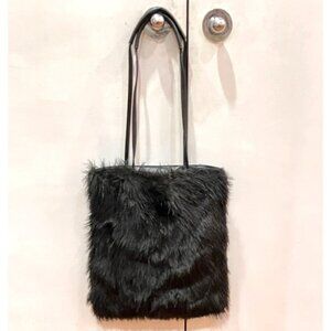 NWT VASIC Black Genuine Leather & Faux Fur luxe minimalist Tote